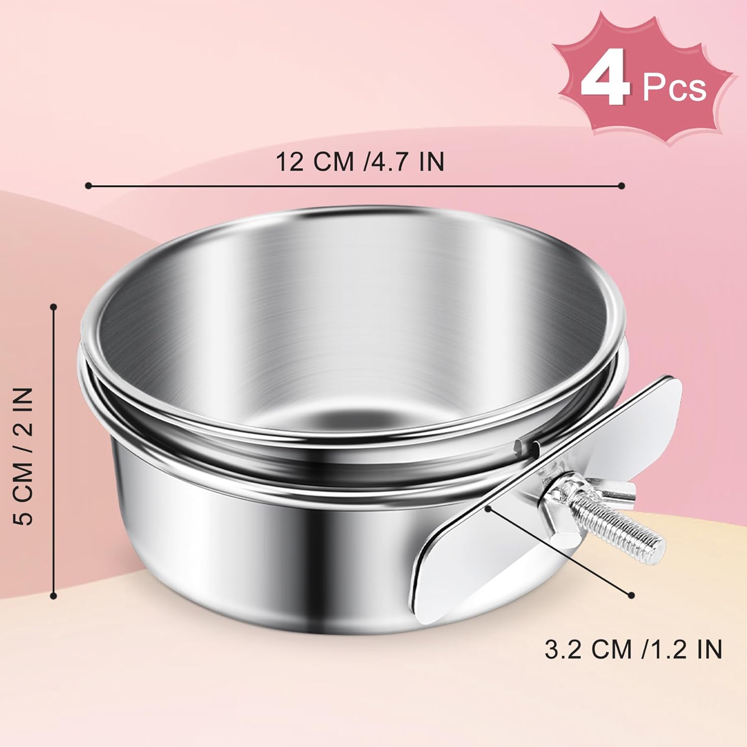 ToLanbbt 4 Pcs Stainless Steel Bird Food Bowls Bird Water Bowls with Clamp Holder, Parrot Feeding Dish Cups Parrot Cage Coop Feeders for Cockatiel Conure Budgie Parakeet Macaw Lovebird Small Animal, M - Image 2