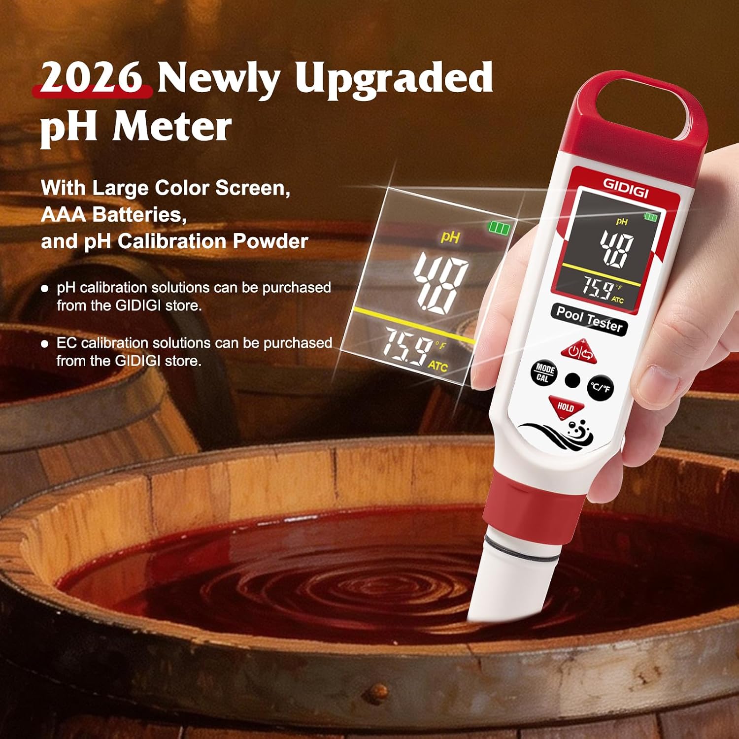 pH Meter Chlorine Tester Digital 7 in 1 Pool Water Tester Kit Salinity Tester for Saltwater Aquarium ORP Meter for Hydroponics Drinking Water Pool Water Tester pH and Chlorine for Pool Spa - Image 4