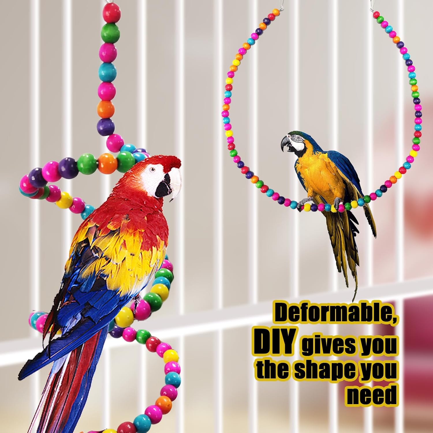 Parakeet Toys,7 Pcs Colorful Bird Toys for Parakeets,Pet Bird Cage Hammock Swing Climbing Ladders Chewing Toy Mirror Hanging Bell Wooden Perch for Budgerigar,Conures, Love Birds,etc - Image 6