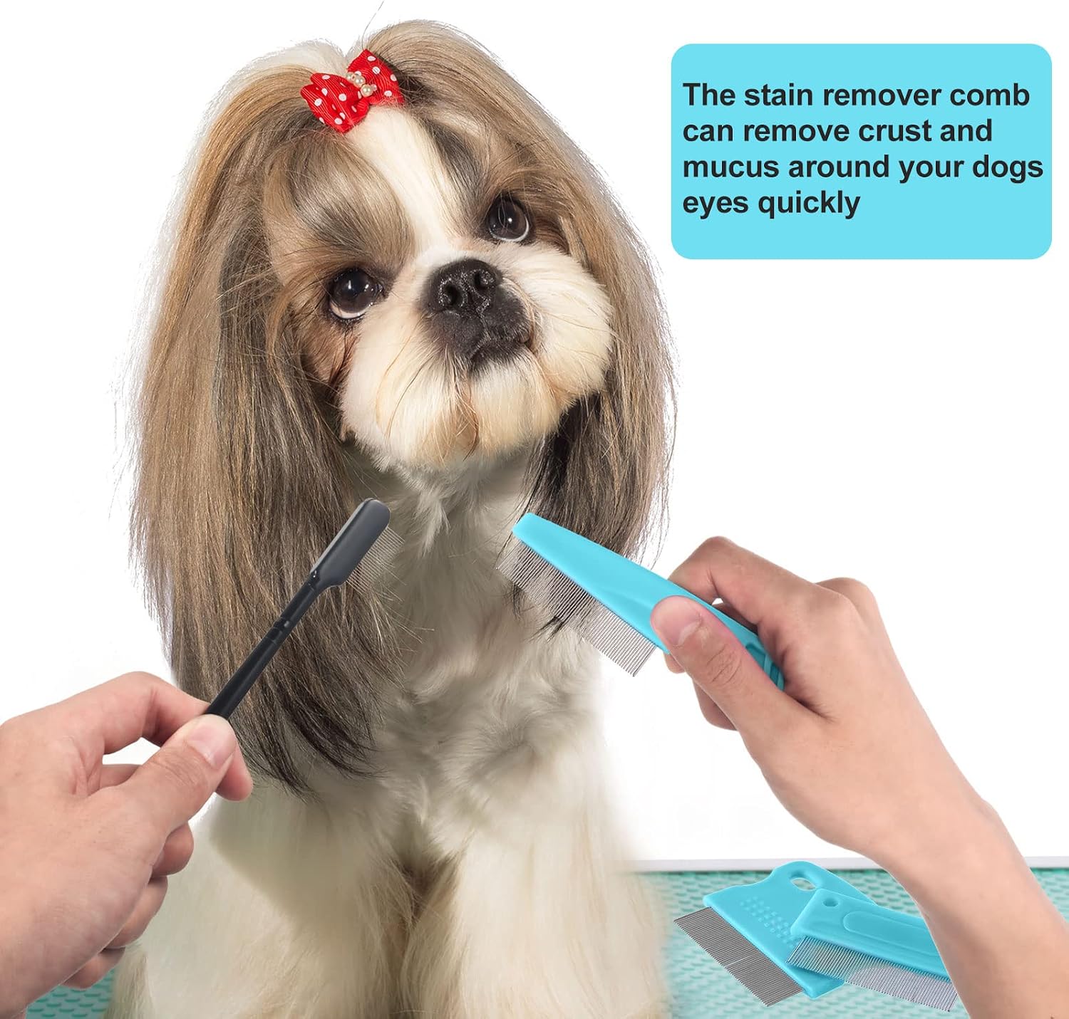 5 Pieces Dog Eye Combs Tear Stain Remover Combs Pet Grooming Comb for Small Dogs Gently Removing Eye Mucus and Crust (Light Blue, Black) - Image 6