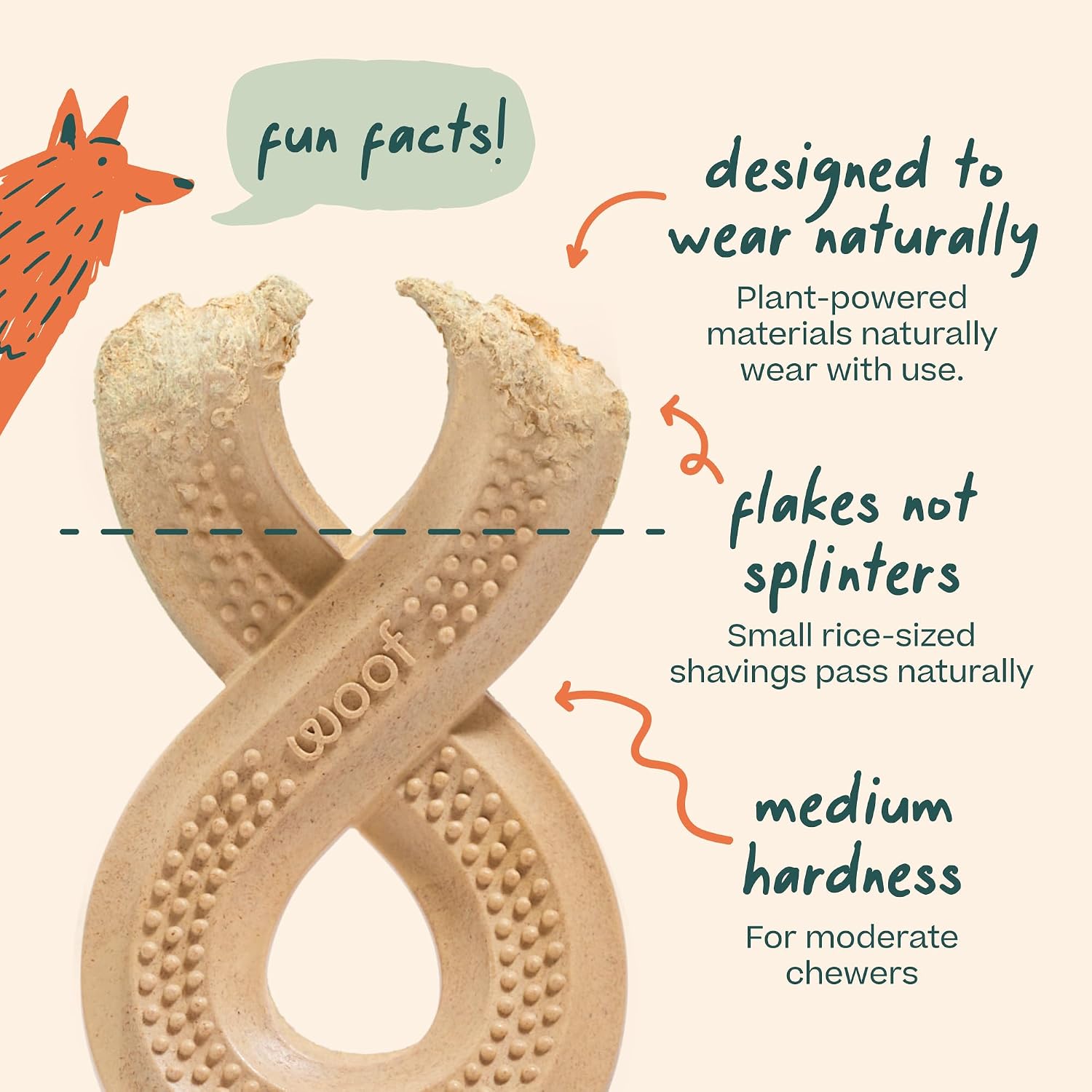 WOOF HonestChew Dog Toy Infinity - Durable Dog Chews - Made with Natural, Plant-Based Ingredients - Splinter-Resistant - Safer Than Dog Bones - Medium - Image 4