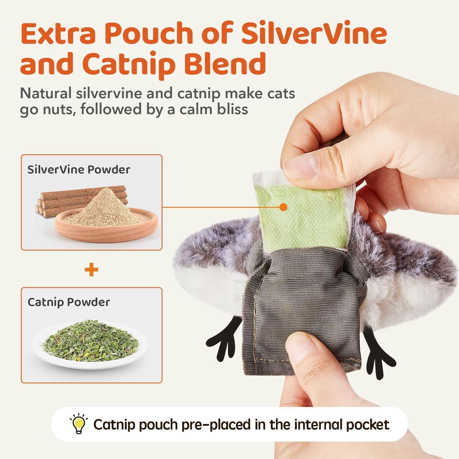 Potaroma Cat Toys Flapping Bird (No Flying), Lifelike Sandpiper Chirp Tweet, Rechargeable Touch Activated Kitten Toy Interactive Cat Exercise Toys for All Breeds Cat Kicker Catnip Toys 4.0" | Lifelike Sandpiper Chirp, Touch Activated, Rechargeable Kitten Kitty Exercise Catnip Kicker for All Breeds 4.0 Inches - Image 7