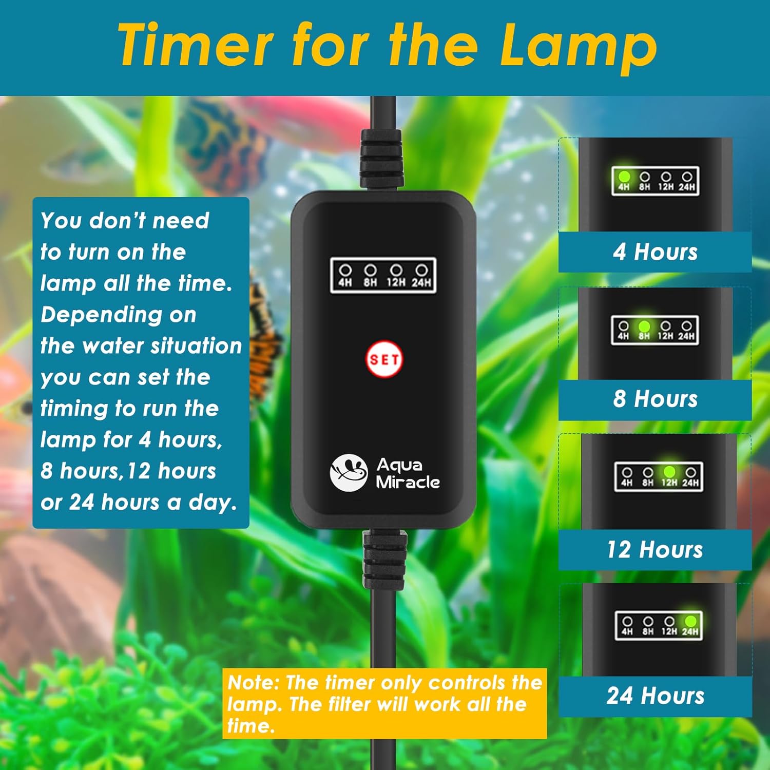 AquaMiracle Aquarium Filter for Green Water, U - V Fish Tank Filters with Timer (4/8/12/24 Hrs), Dual Mode (Aeration/Rainfall) Fish Filter for 10-40 Gallon Tanks, Flow Rate and Direction Adjustable - Image 6