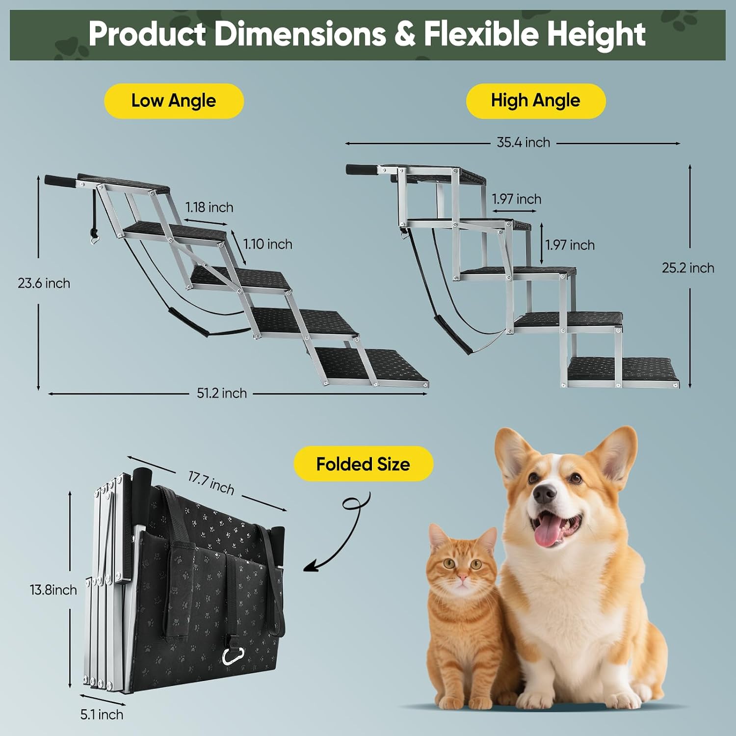 Sakerplus Dog Stairs for Car, 17.7inch Wide Foldable Dog Ramps with Non Slip Surface, Portable Pet Steps for SUV, High Beds, Truck, Support Up to 200lb, 5 Steps - Image 2