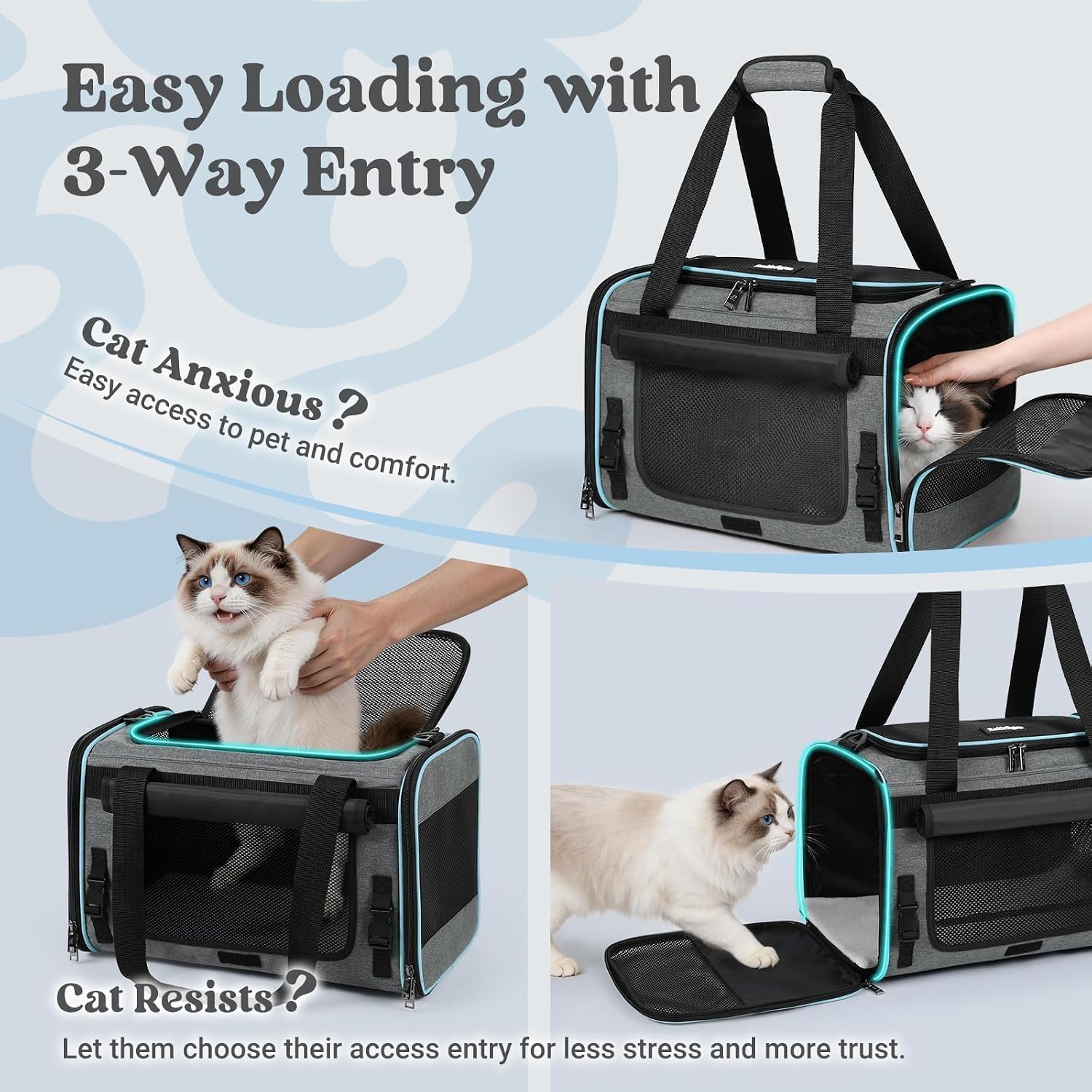 rabbitgoo Cat Carrier Soft with Rollable Flap, Travel Safe for Car Airline | Comfortable for Anxious Kittens, Collapsible Portable Carrying Bag, Small Medium Cats, Escape Proof, Grey, 19"Lx12"Wx12"H - Image 4