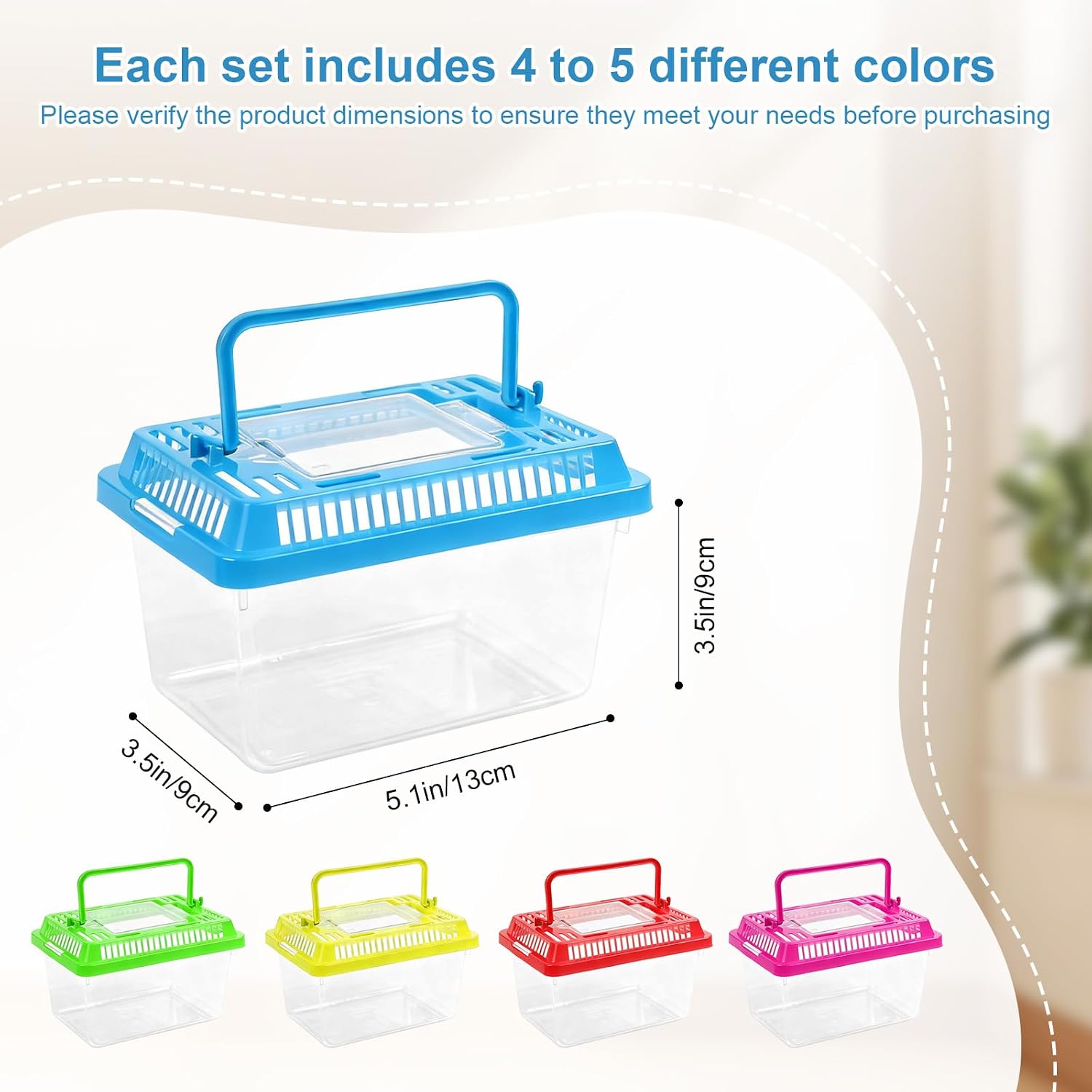 20 Pack Small Plastic Reptile Carrier, Tarantula Enclosure Breeding Box with Handle and Ventilation Lid, for Spider Lizard Turtle Hermit Crab Fish, 5.1 x 3.5 x 3.5 Inch, Multi-Color - Image 2