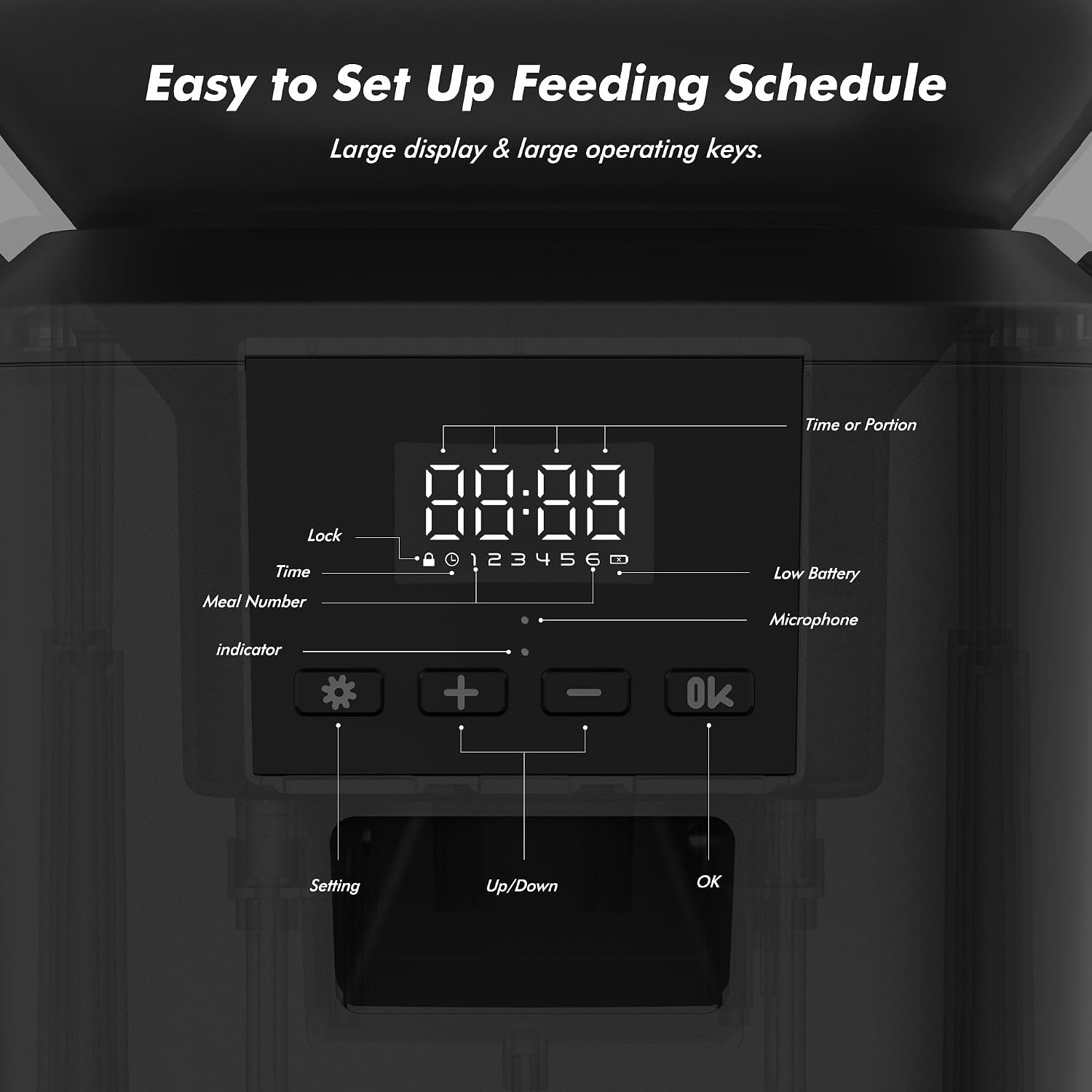 Automatic Dog Feeder - 8L/34 Cups Large Capacity Automatic Cat Food Dispenser with LCD Screen, Large Food Tray, Battery Operated, Timed Cat Feeder, Up to 50 Portions 6 Meals Per Day, Keeps Fresh - Image 7