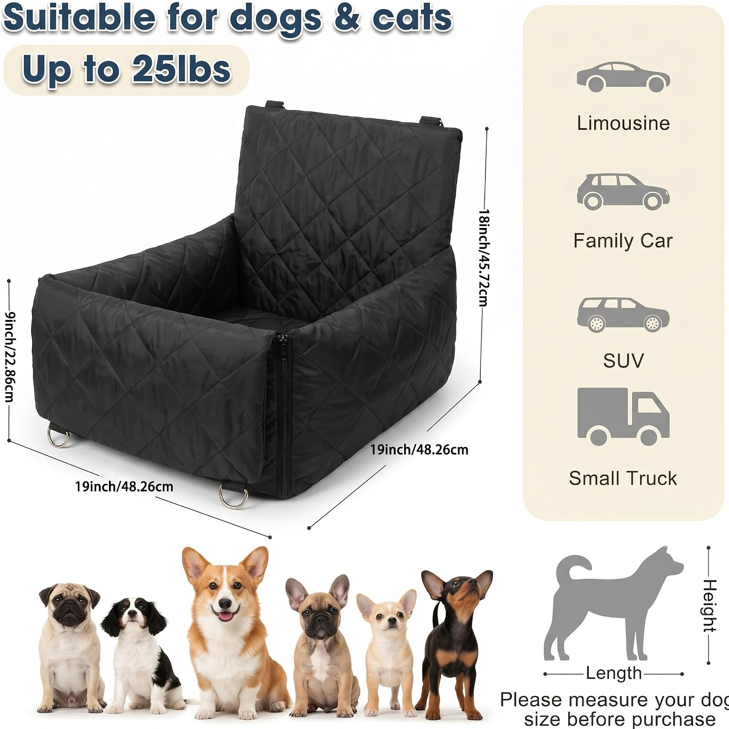 6-in-1 All-Season Waterproof Dog Car Seat, Dog Booster Seat for Small Medium Dogs, Foldable Pet Car Carrier, Travel Bed with Safety Leash, Washable Detachable Cover - Image 4