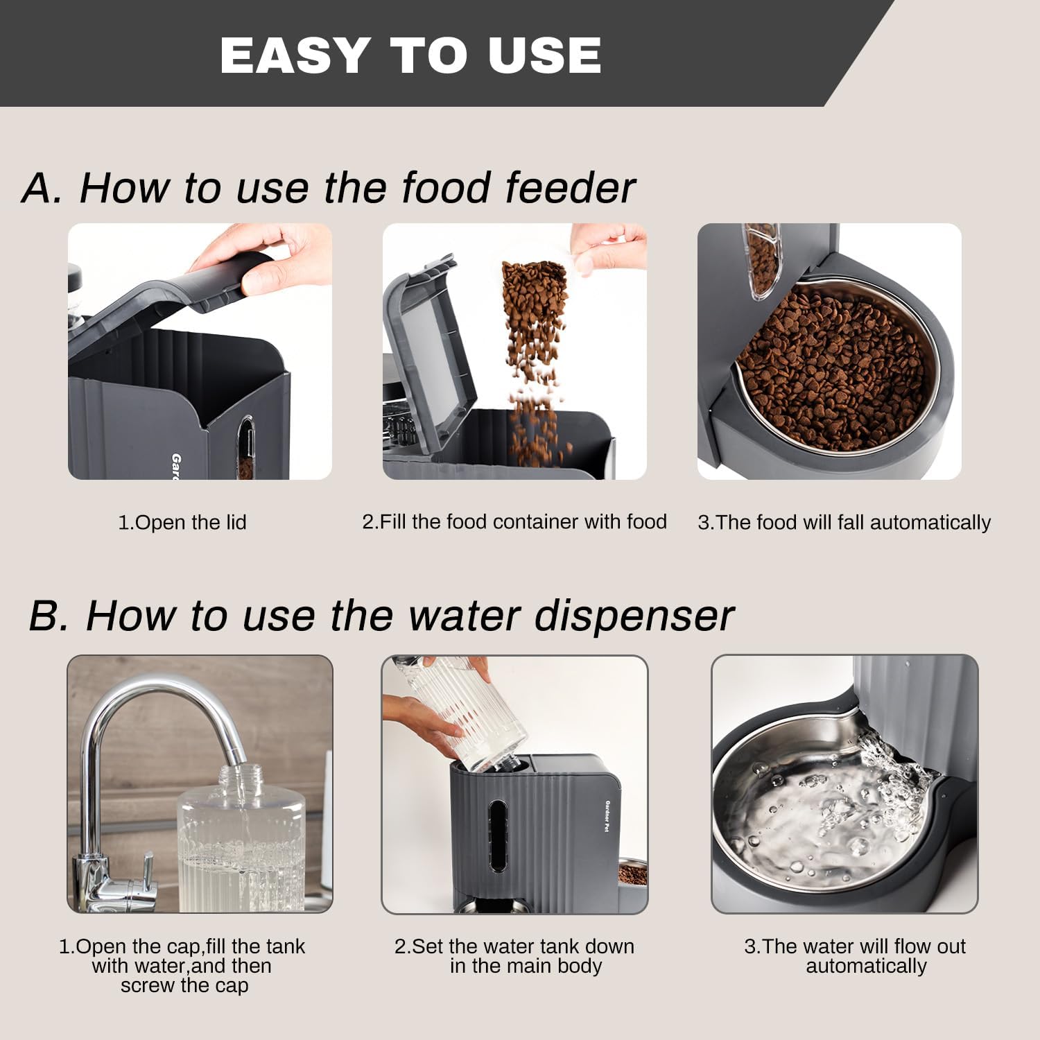 Gardner Pet Automatic Gravity Cat Food Feeder and Water Dispenser Stainless Steel Two-in-One Set Large Capacity Dispenser for Pets Dogs, Puppies, Kittens-(0.8 Gallons x 2) - Image 6