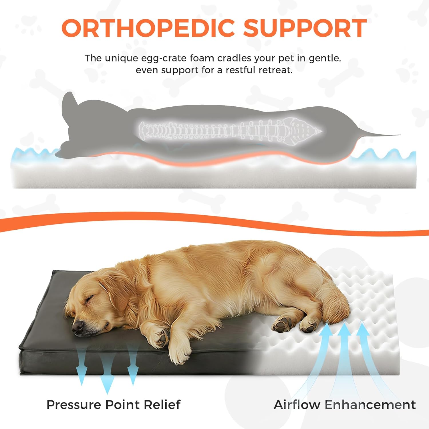 Outdoor Dog Bed Large Sized Dog, Waterproof Extra Large Dog Bed, 44x32x3.5 Inch, Orthopedic Dog Bed with Removable Washable Cover, Rectangle Egg Crate Foam Pet Bed for Outside, Dark Grey - Image 4