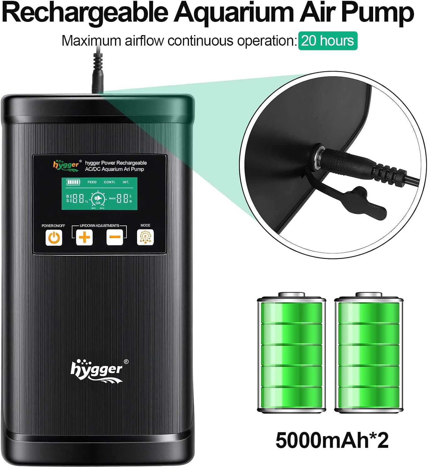 hygger Battery Backup Aquarium Air Pump, Rechargeable Dual-Outlet Fish Tank Oxygen Pump, Quiet Portable Aerator for Outdoor Aquarium (up to 120 Gal) & Fishing, Emergency Power Outage - Image 7