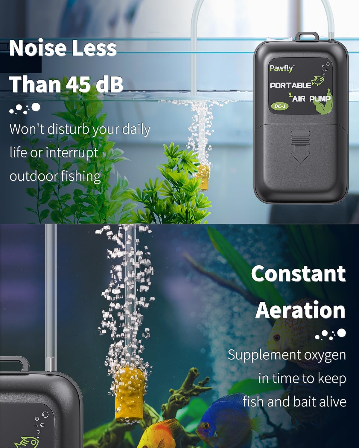 Pawfly Aquarium Air Pump, 40 GPH Fish Tank Air Pump for 5-30 Gallon Tanks,Black & White - Image 7