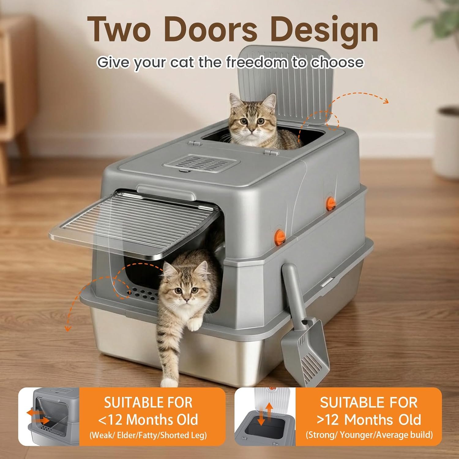 Enclosed Stainless Steel Litter Box, XL Covered MetalPan Includes Mat Scoop | Easy Cleaning Anti-Urine Leakage Non-Sticky Front Entry Top Exit - Image 8