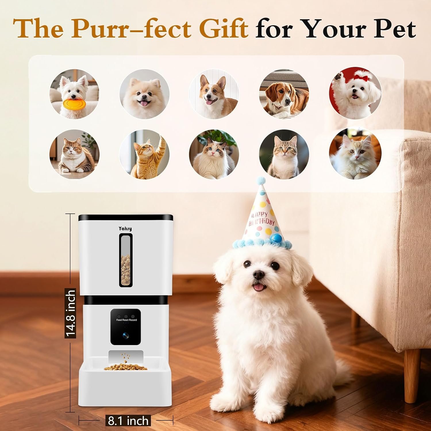 Yakry Automatic Dog Feeder with Camera - 8L/33 Cups Smart Pet Feeder for Small/Medium Dogs & Cats, 5GHz/2.4GHz WiFi App Control, 1080P HD Night Vision, 2-Way Audio, Timed Dry Food Dispenser Indoor - Image 8
