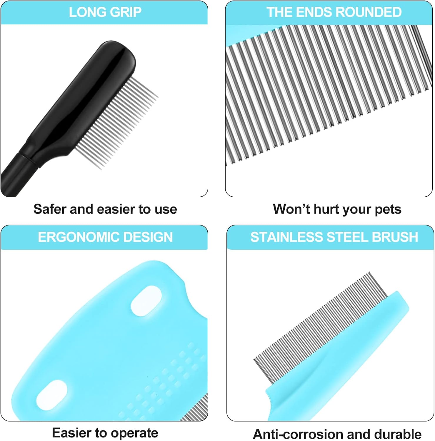 5 Pieces Dog Eye Combs Tear Stain Remover Combs Pet Grooming Comb for Small Dogs Gently Removing Eye Mucus and Crust (Light Blue, Black) - Image 3