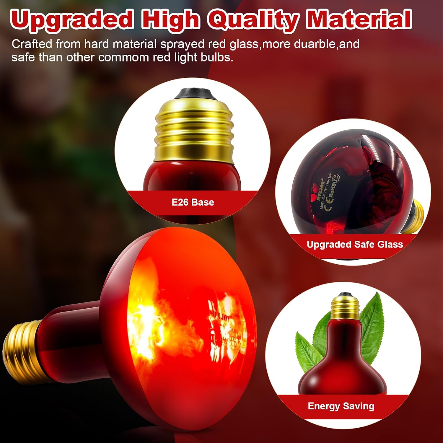 MIXJOY 150W Infrared Heat Lamp Bulbs, 2 Pack Reptile Infrared Heat Emitter Red Heat Lamp Bulbs Basking Light Bulbs for Reptiles, Bearded Dragon, Lizard, Tortoise, Chickens, Pets - Image 4