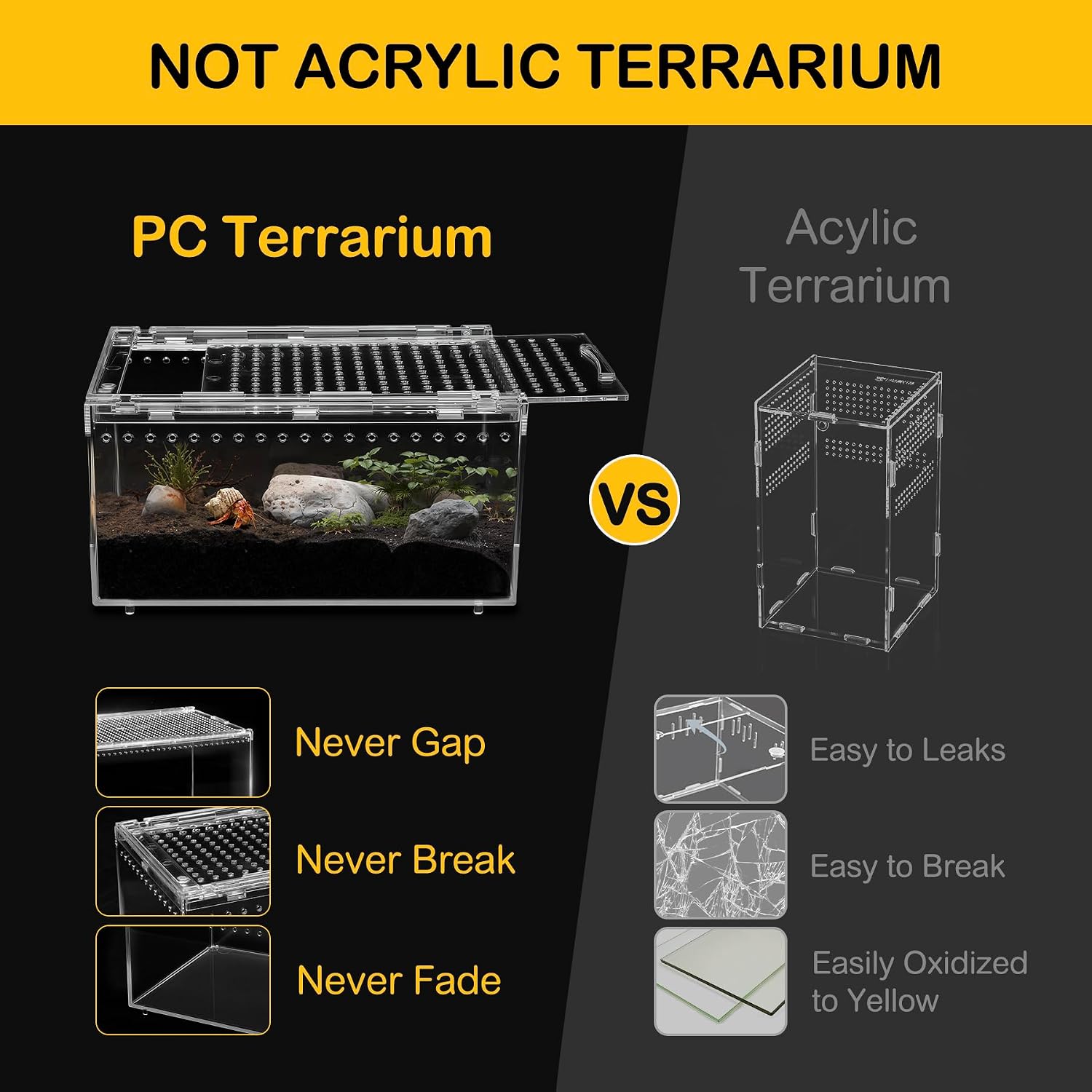 Reptile PC Tank,Escape Proof Magnetic Lid Tarantula Enclosure Small | Easy Clean Seamless Base Hermit Crab Habitat,Stackable Isopod Terrarium,Cross Ventilation Spider Starter Cage,Frog Container - Image 6