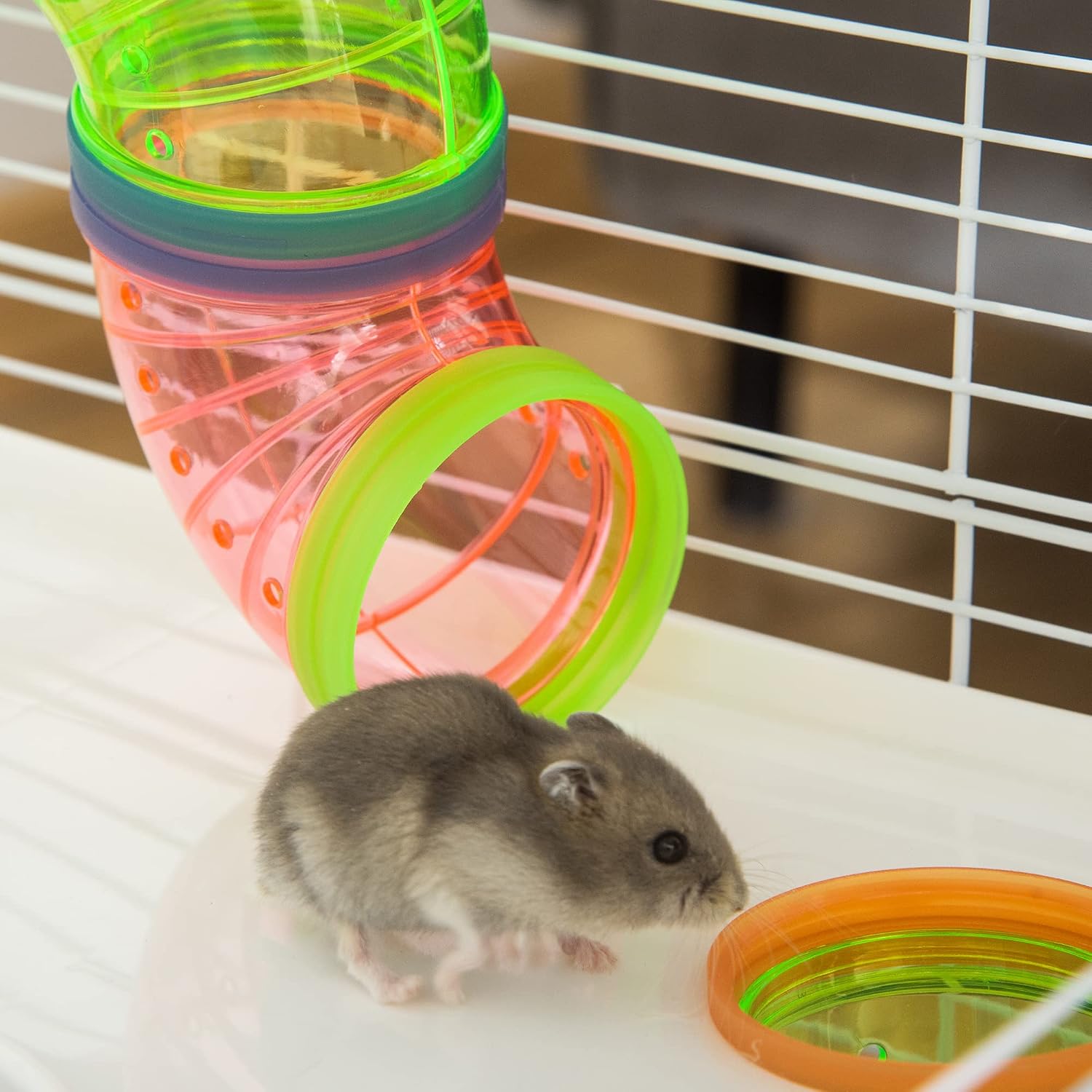 PawHut Extra Large 23" Hamster Cage with Tubes and Tunnels, Portable Carry Handles, Rat House and Habitats Big 5-Tier Design, Mouse Cage Includes Exercise Wheel, Water Bottle, Food Dish, Light Blue - Image 9