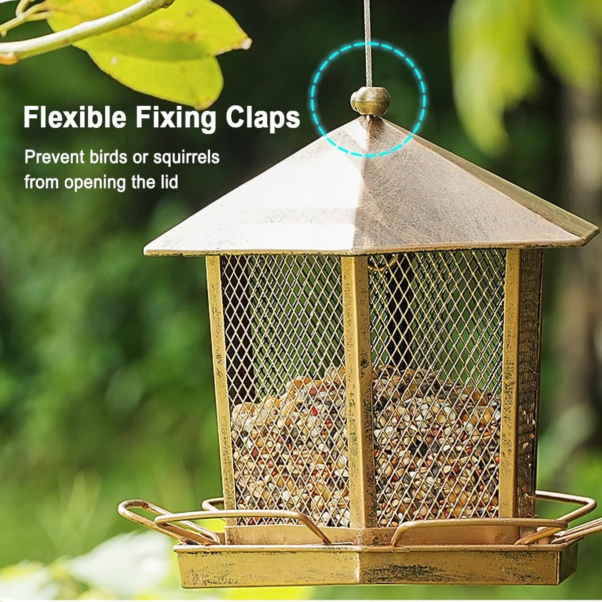 Hexagonal Gazebo Bird Feeders, Weatherproof Wild Bird Feeder for Outdoor | Unique Pavilion Style Metal Bird Feeder for Outside Hanging Garden Patio Backyard Lawn Decor - Image 4