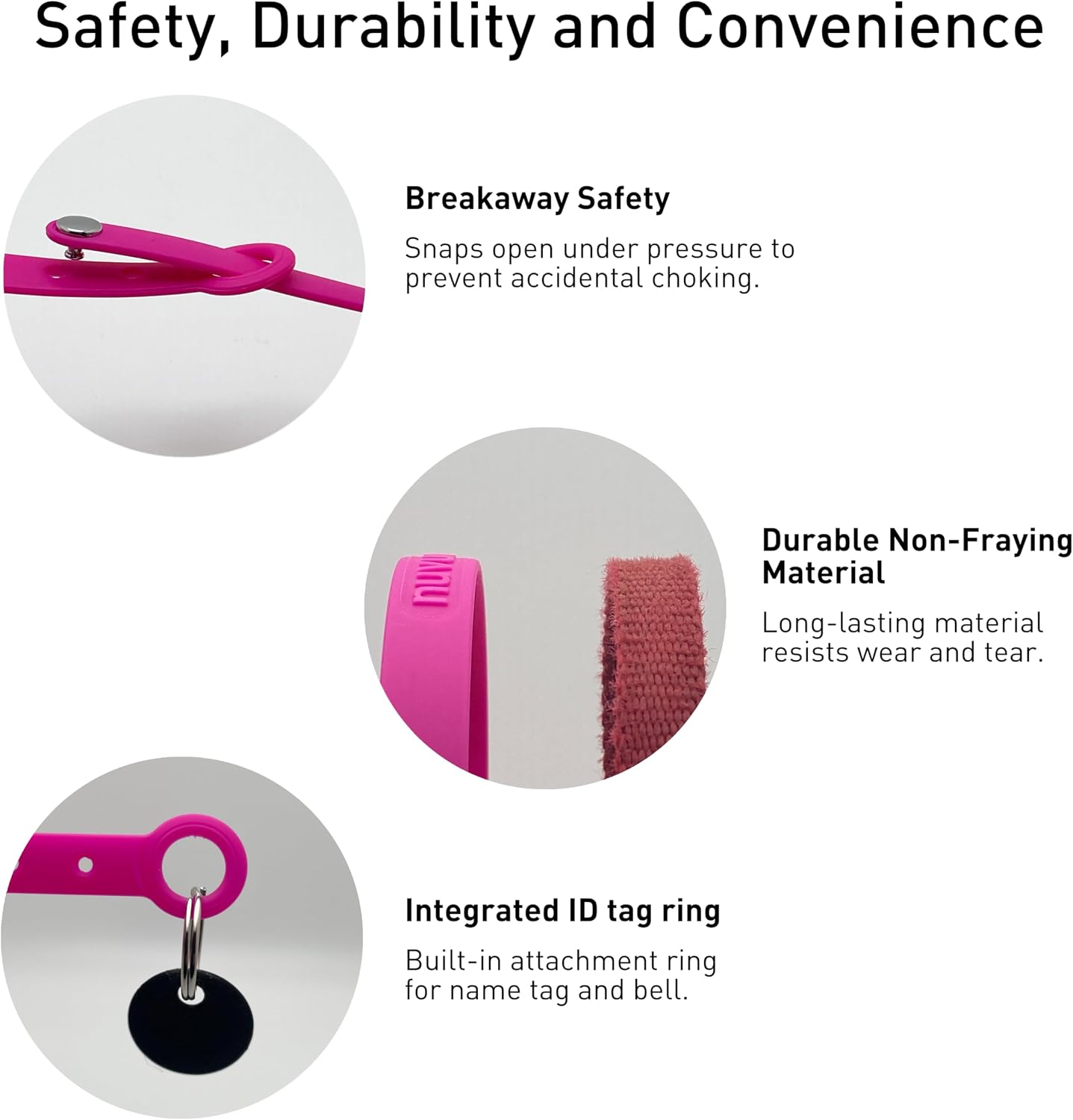 Breakaway Cat Collar - Soft, Comfortable, and Lightweight Safety Buckle Collar with Name Tag Ring for Outdoor Cats and Sensitive Skin Kittens by Nuvuq (6 ⅞" to 10 ¼", Pink) - Image 3