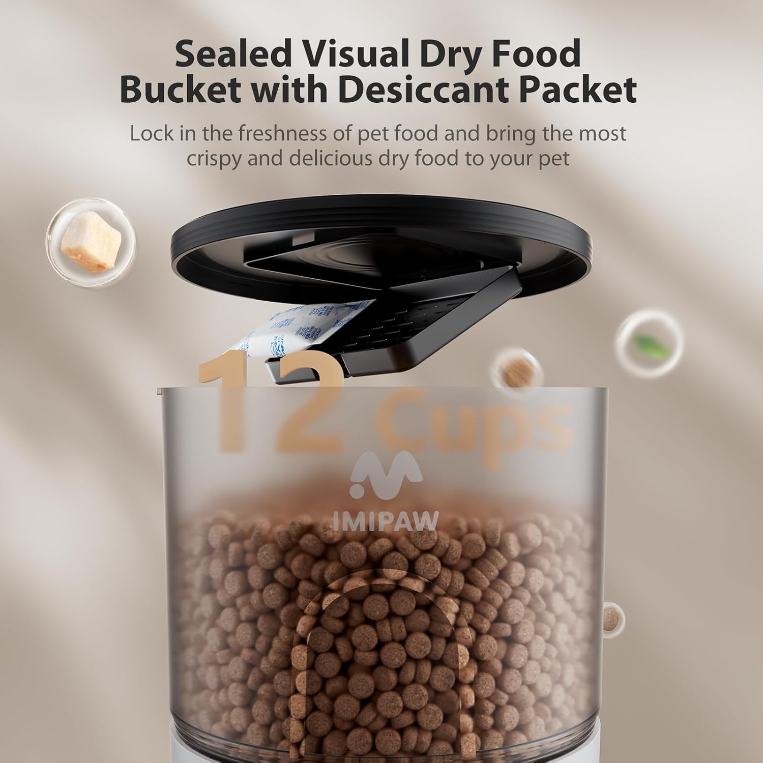 IMIPAW Automatic Cat Feeders, Timed Cat Dry Food Dispenser with Desiccant Bag, Dual Power Supply, Programmable Portion Size, 6 Meals, 20 Portions Per Day, Auto Pet Feeder for Cats and Small Dog, White - Image 8