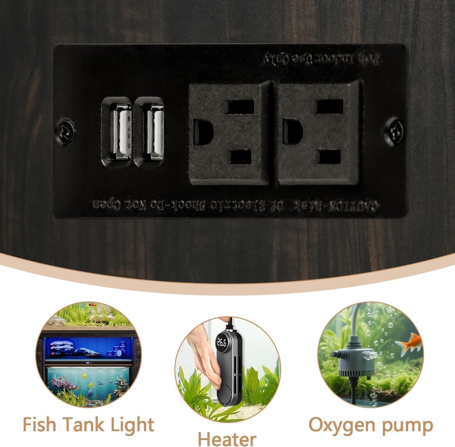 4ever2buy 55-75 Gallon Fish Tank Stand with Power Outlet & LED Lights, Heavy Duty Aquarium Stand with Storage Drawers & Barn Doors, Reptile Tank Cabinet for Turtle, Reptile Terrarium, Dark Oak - Image 4
