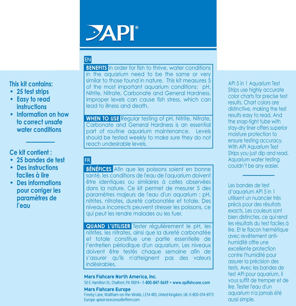 API 5-in-1 Test Strips Freshwater and Saltwater Aquarium Test Strips 25-Count Box - Image 2