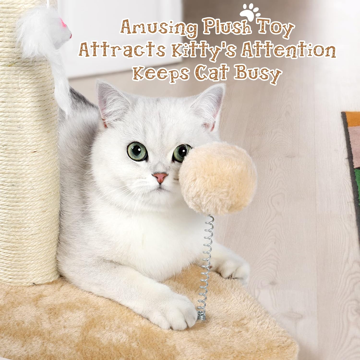 ANWA 32" Tall Cat Scratching Posts for Indoor Cats, 3-in-1 Vertical Cat Scratching Post with Plush Toys, Premium Sisal Post for Cats at All Ages with Reinforced Stable Base, Beige - Image 3
