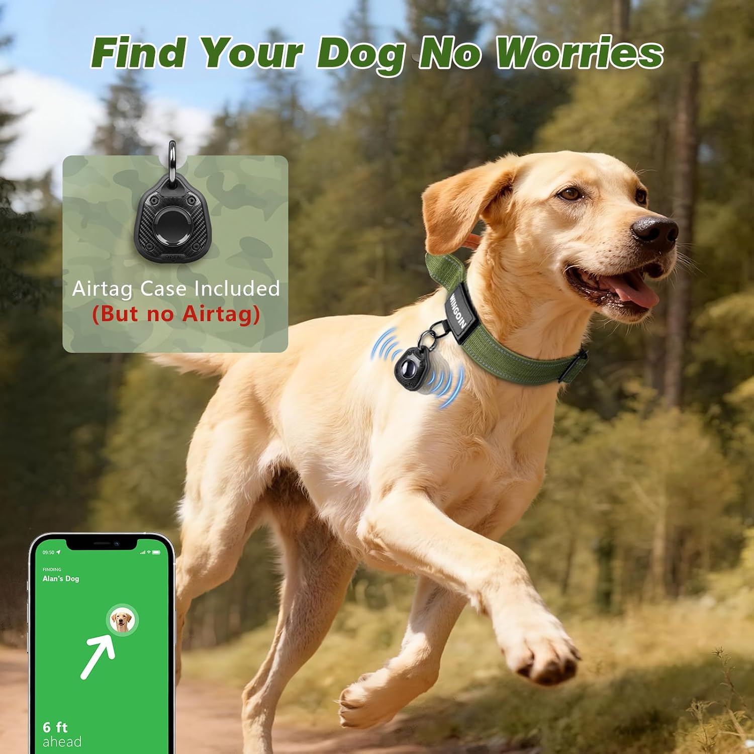 WINGOIN Tactical Dog Collars for Medium and Large Dogs, Reflective Collar | Heavy Duty Collar Matching Leash & Harness | Quick Release | AirTag Holder | Padded Nylon | Green | Training Hunting Walking - Image 7
