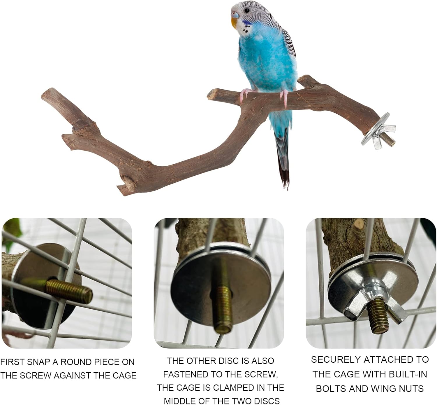 5PCS Bird Perch Stand Natural Wooden Parrot Stand Branch,3 Grape Wood Perch,2 Stand,Paw Grinding Fork Parakeet Chewing Stick Exercise Training Branches for Cockatiels,Small Medium Birds - Image 3