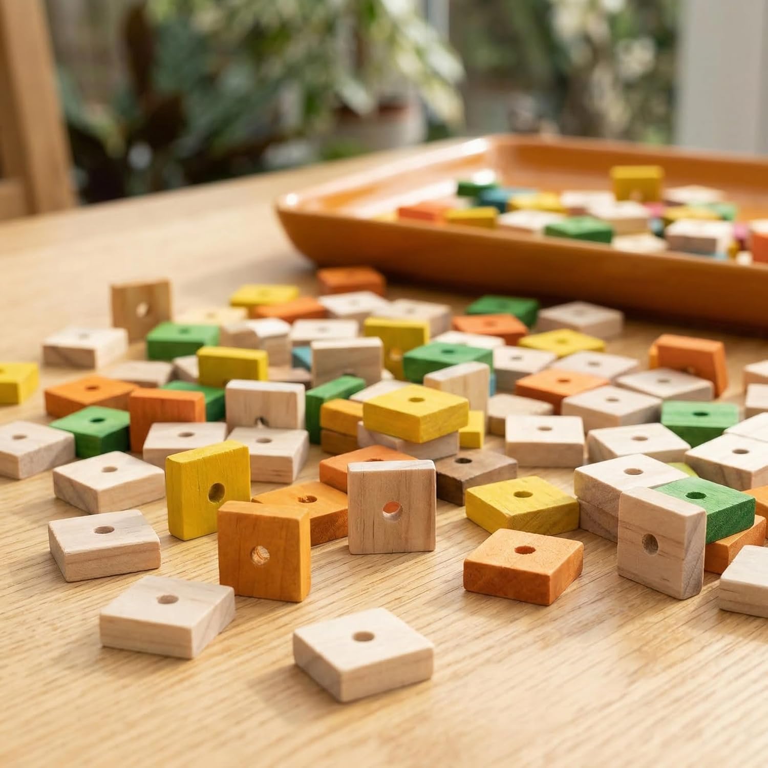 NOLITOY Parrot Toys: 100PCS Wooden Chewing Blocks, Thick Natural Wood for Bird Chew Training, DIY Cage Toys for Parakeet Budgie Conure Macaw Cockatoo - Image 9