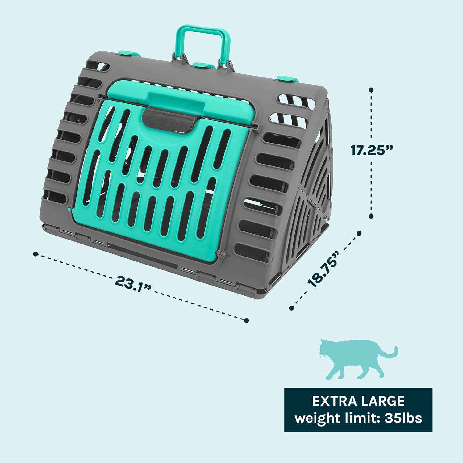 SportPet X-Large Hard-Sided Travel Cat Carrier - Cat Carrier with Patented Wide Side-Opening Door, Foldable Portable Pet Carrier for Cats & Small Pets up to 35lbs - Dark Gray/Teal - Image 3