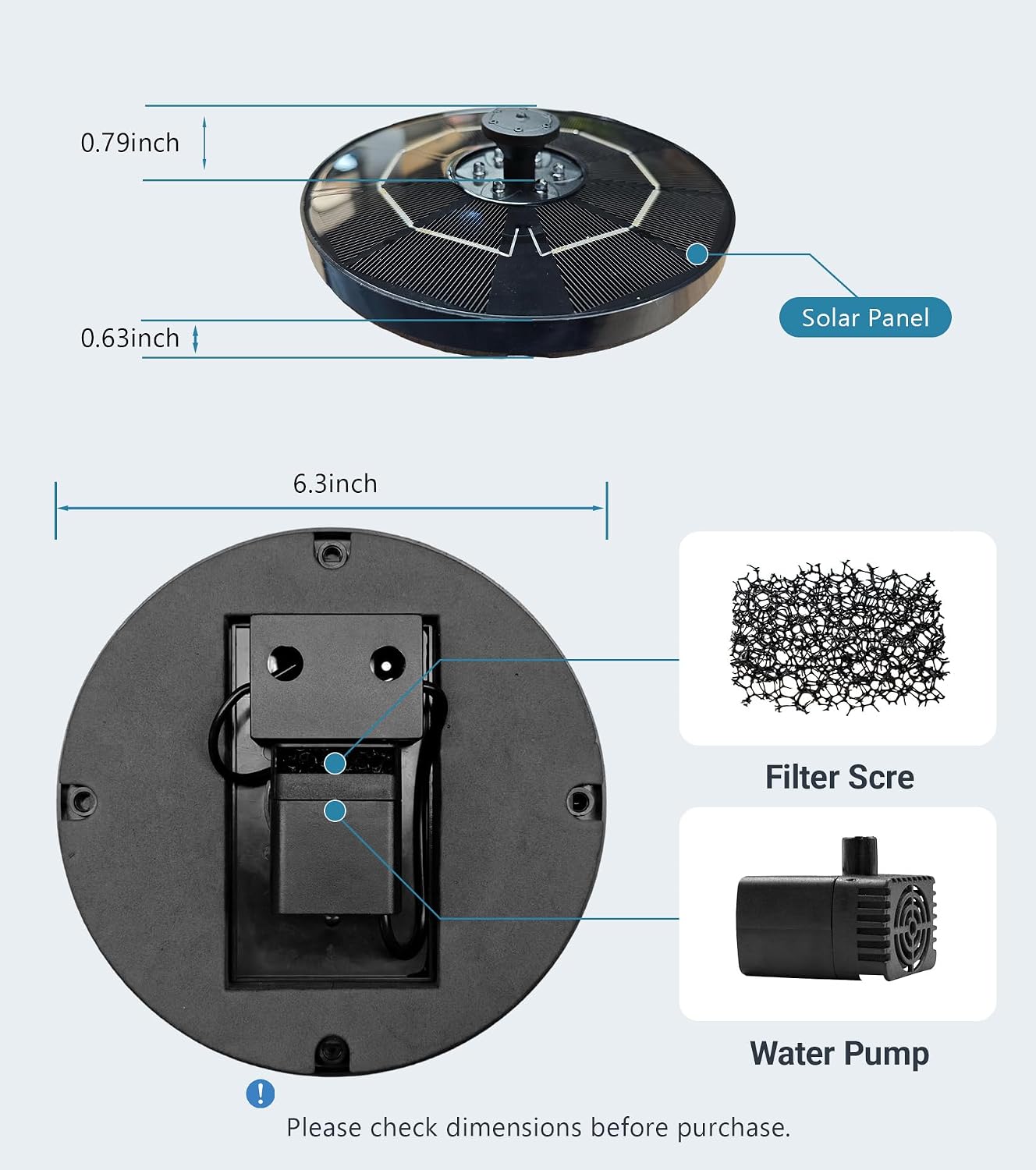 6.3" Solar Bird Bath Fountain with Color LED Lights | 9V/2W Solar Fountain Pump, 800mAh Battery Backup, 4 Fixed Rods 5 Spray Patterns for Birdbath Pond Patio Flowing Water Feature - Image 9