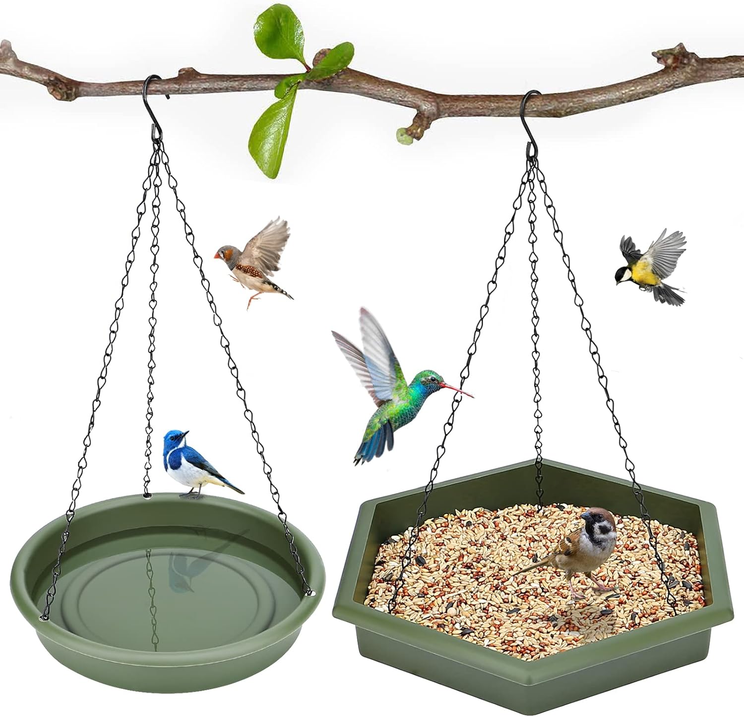 Hanging Bird Bath,2 in 1 XL Hanging Bird Feeder & Birds Bath for Outside, Birds Water Feeder,Tray for Outdoors Garden Patio Decoration