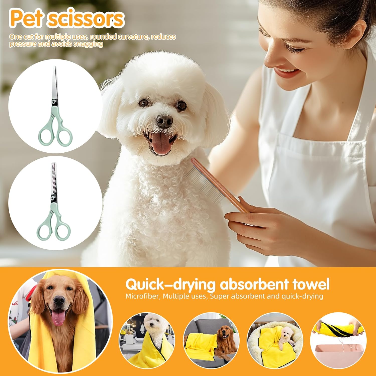 Aglads 12 in 1 Pet Grooming Kit, Dog Grooming Supplies with Self Cleaning Slicker Brush, Dematting Comb, Safety Nail Clippers, for Small Medium Large Dogs Cats Rabbits Long Short Curly Hair(12, blue) - Image 7