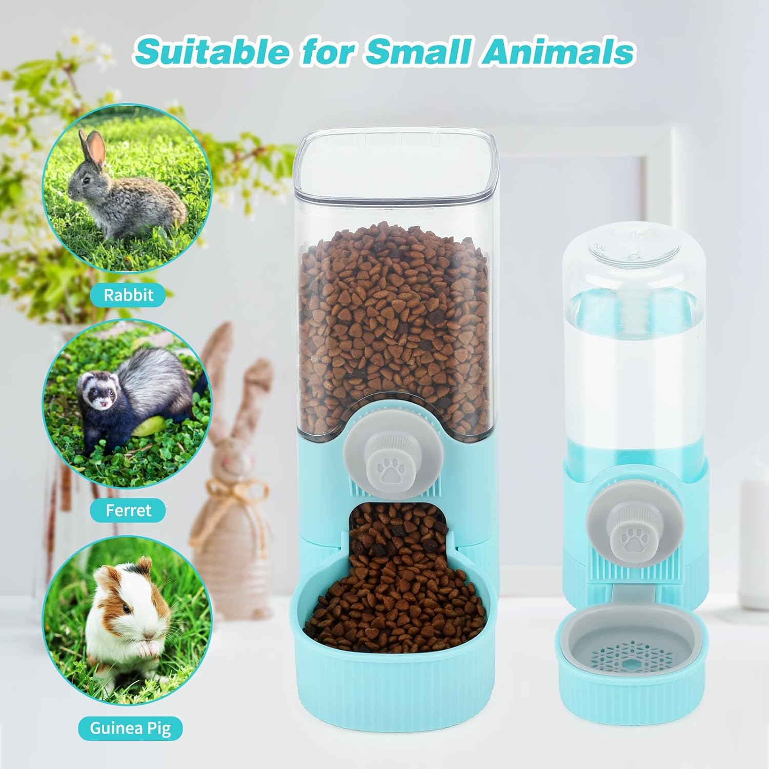 YUEPET Rabbit Food Water Dispenser, Large Capacity Bunny Feeder for Cages Automatic Rabbit Water Dispenser Suitable for Rabbits Ferrets Guinea Pigs Small Animals(Blue) - Image 3