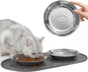 3-Pack Cat Bowls with Food Mat,6.3 ...