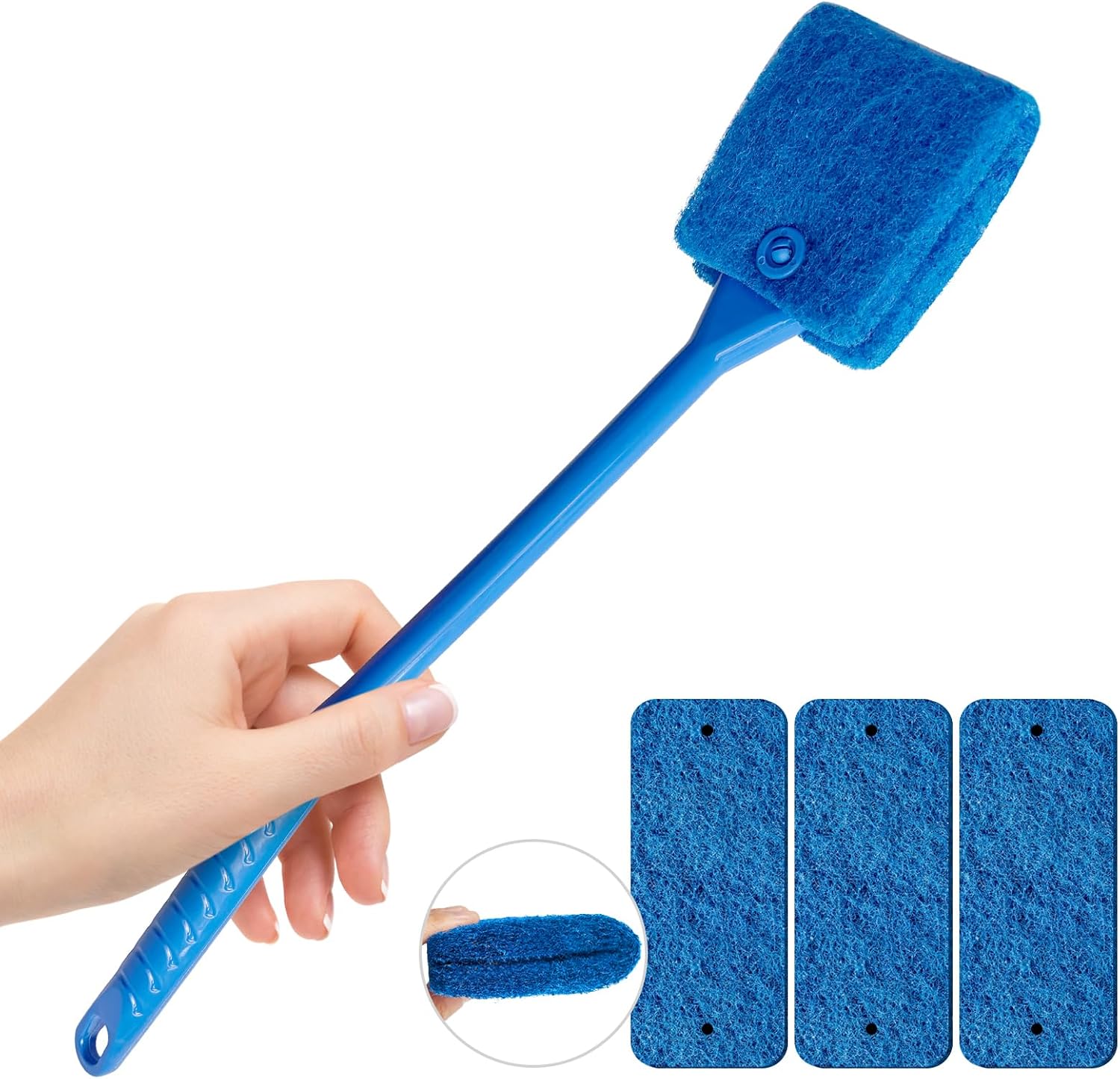 Promising Aquarium Cleaning Brush,Fish Tank Scrubber with Non-Slip Handle - Aquarium Brush Double Sided Sponge Brush - Algae Cleaner Tools with 3 Cleaning Replacement Pads for Aquariums & Home