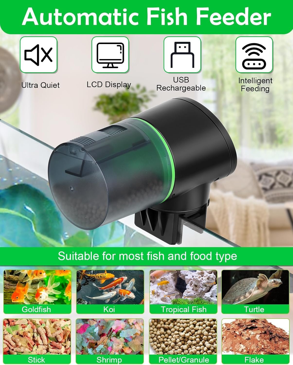 Automatic Fish Feeder for Aquarium - Auto Fish Food Dispenser Rechargeable for Small Large Tank with USB Charger Cable,12/24/48H Interval Esay Set Up (Black, CY-019) | 200ML USB-C Rechargeable Auto Food Dispenser for Flakes & Pellets, Vacation Feeding for Small Tank Betta Koi Turtle - Image 2