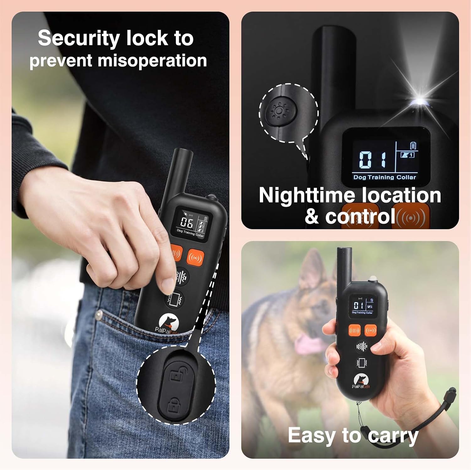 Vibrating Dog Collar No Shock - 3300ft Dog Training Collar with Remote for 10-120lbs Small Medium Large with Beep, Vibration, Ultrasonic Modes, Security Lock & No Prongs - Image 7
