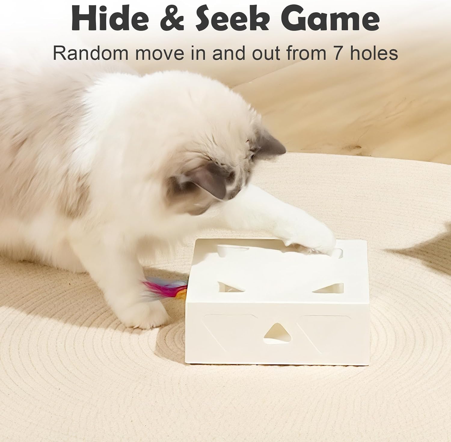 Interactive Cat Toys -Migibox for Indoor Bored Cats, Automatic Pop Out Feathers from 7 Holes Randomly, Motion Activated, USB Rechargeable (Purple Skin) - Image 3