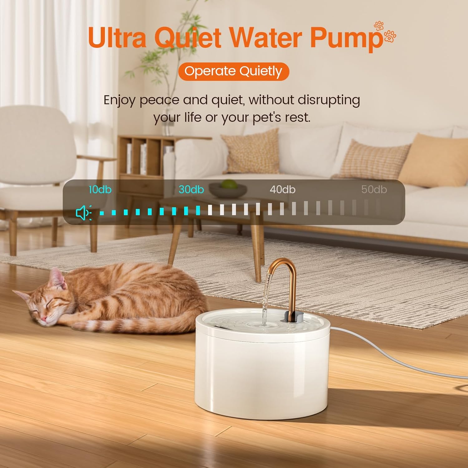 MISFANS Ceramic Cat Water Fountain - 2.1L/71oz - All-Ceramic Body & Pure Copper Water Spout - Non-Toxic - Automatic Pet Drinking Fountain Indoor with Ultra-Quiet Pump, and 3Pcs Filter & Sponge (White) - Image 3