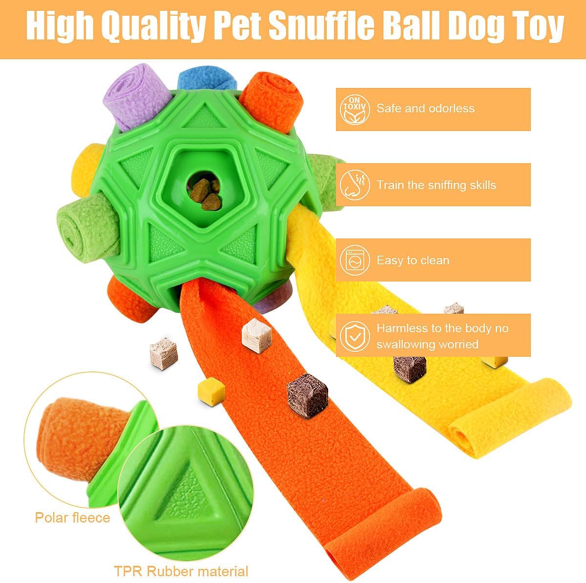 Dog Snuffle Ball-Interactive Puzzle Dog Toys Encourage Natural Foraging Skills Slow Feeder for Training and Stress Relief, Cloth Strip Hiding Food Dog Toys with Squeaky Carrot Toy for Any Size - Image 2