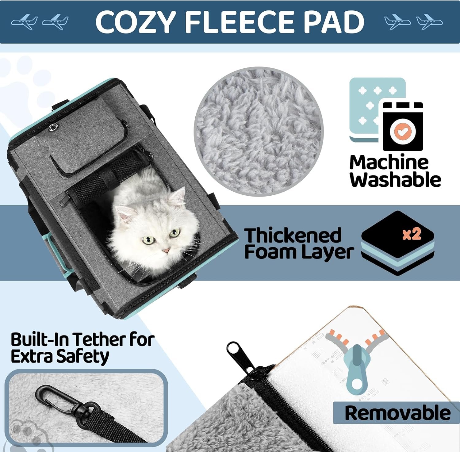 GAPZER Soft-Sided Pet Carrier for Air Travel 18x11x11 Inch, Underseat Cabin | Pet Airplane Crate Medium Cat 15 lbs Privacy Curtatin, Small Dog Crate Under 10 Pound TSA Approved Softsided Carry Cage Cabin - Image 2