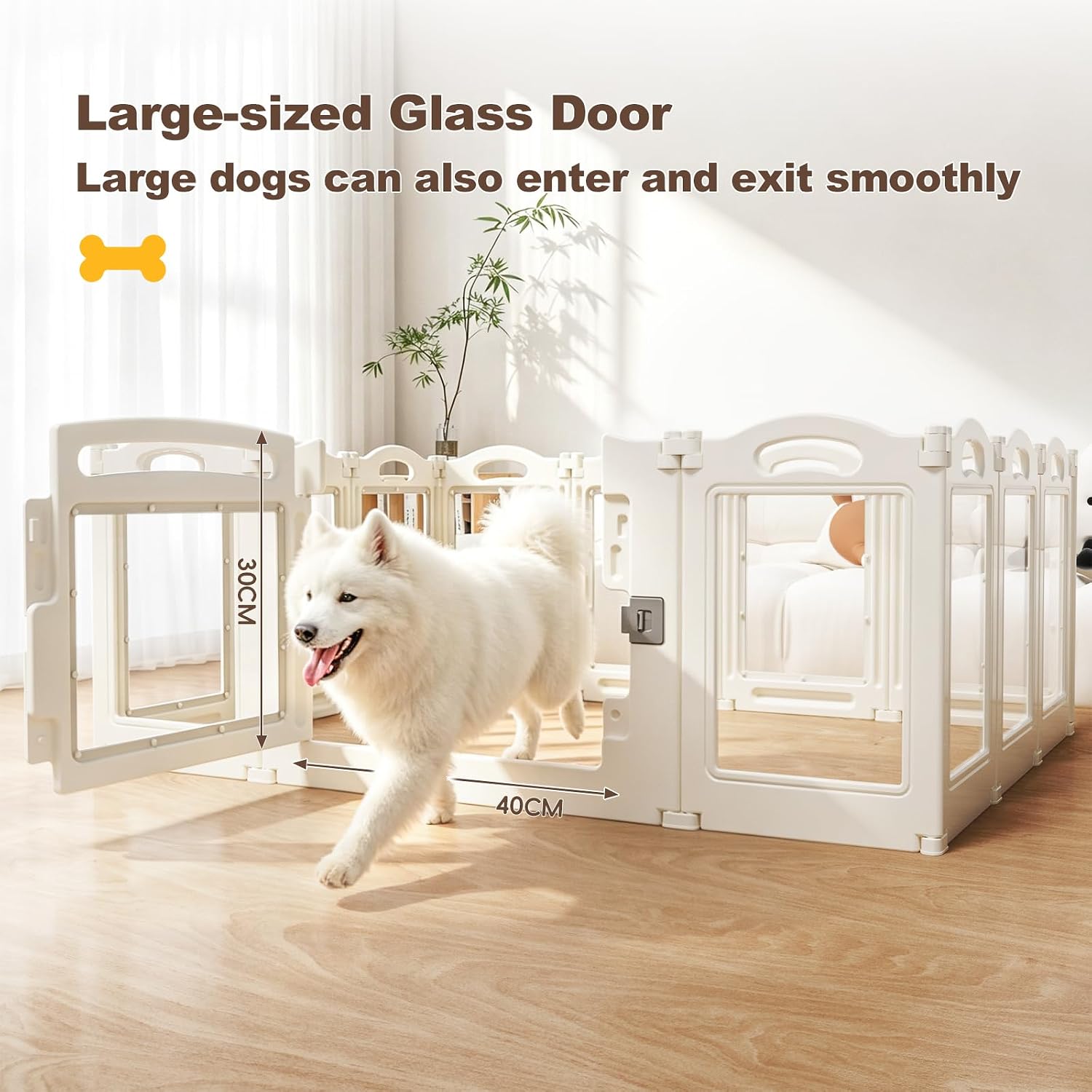Foldable Clear Acrylic Dog Playpen with Door, 23.6" Acrylic Puppy Playpen, Easy Assemble Indoor Pet Fence with White Frame, Clear Dog Playpen for Puppies & Animal (White, 23.6‘H, 12 Panels + 1 Door) - Image 8