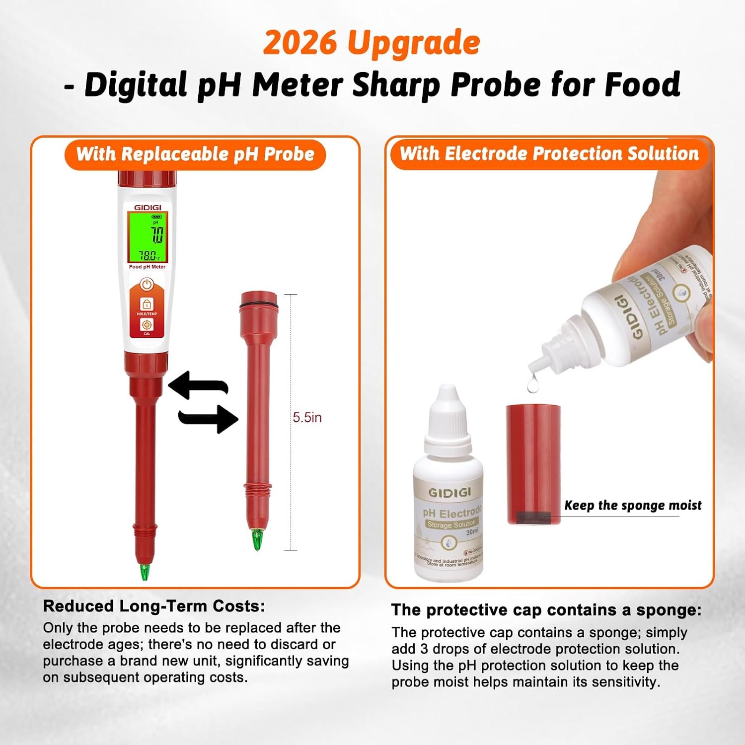 Digital pH Tester for Food, Fermentation pH Test for Sourdough Bread | pH Meter for Cosmetics,Spear Tip,Acidity Tester for Cheese Hot Sauce Kombucha Wine Canning Salsa Meat,1 Replaceable pH Probe - Image 2
