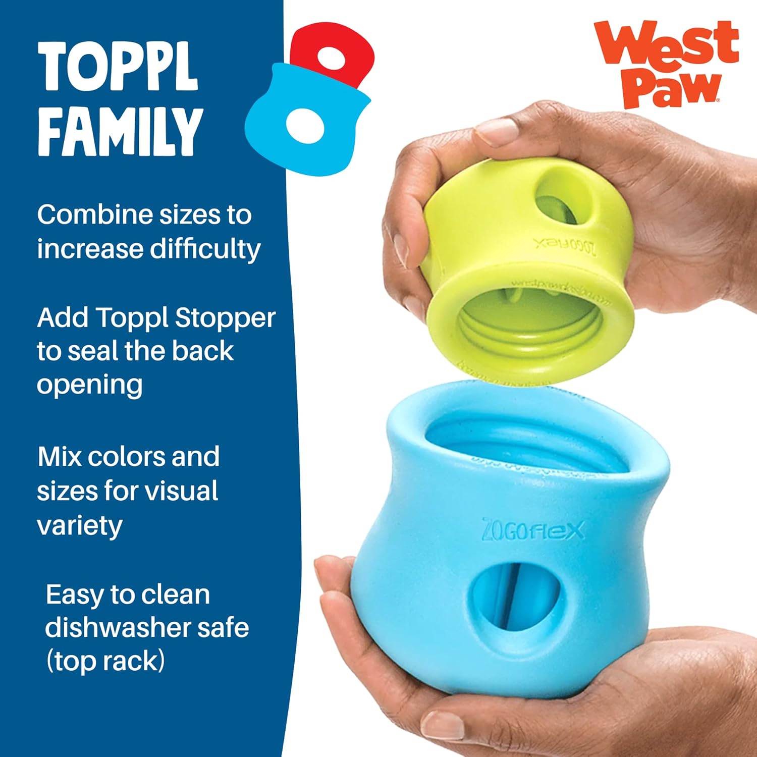 WEST PAW Zogoflex Toppl Interactive Treat Dispensing Puzzle Dog Toy for Mental Stimulation & Enrichment-Holds Kibble & Treats-Lickable, Freezable & Dishwasher Safe-Made in USA-Large-Aqua Blue - Image 6