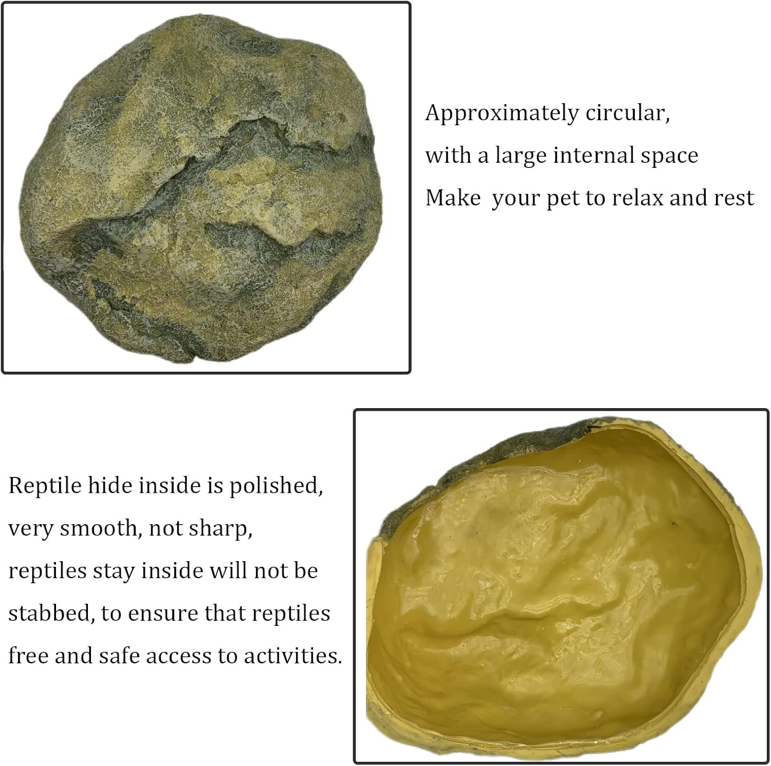 Extra Large Resin Reptile Hide for Ball Pythons, Lizards, Leopard Geckos, Bearded Dragons - Simulation Rock Hideout Cave for Habitat, Turtle Terrarium Decor - Image 4