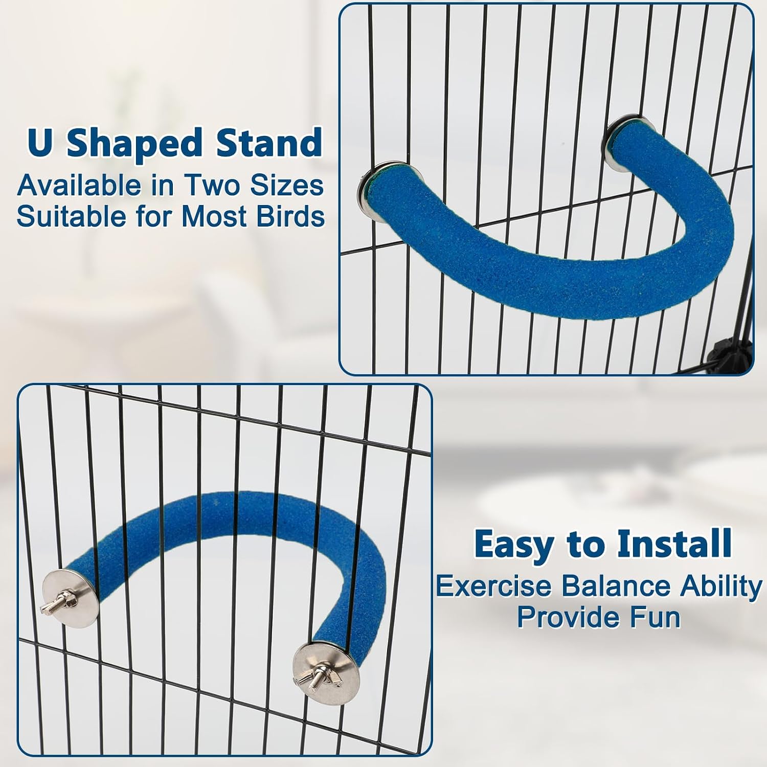 RYPET Parrot Perch Rough-surfaced - Quartz Sands Bird Cage Perches for Medium to Large Bird, U Shape Large - Image 7
