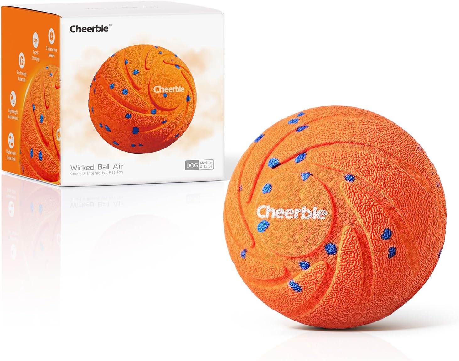 Cheerble Smart Interactive Dog Toy, Wicked Ball AIR, Automatic Moving, Bouncing, Rotating, IPX7 Waterproof Rating, Active Rolling Ball for Puppy, Medium and Large Dogs